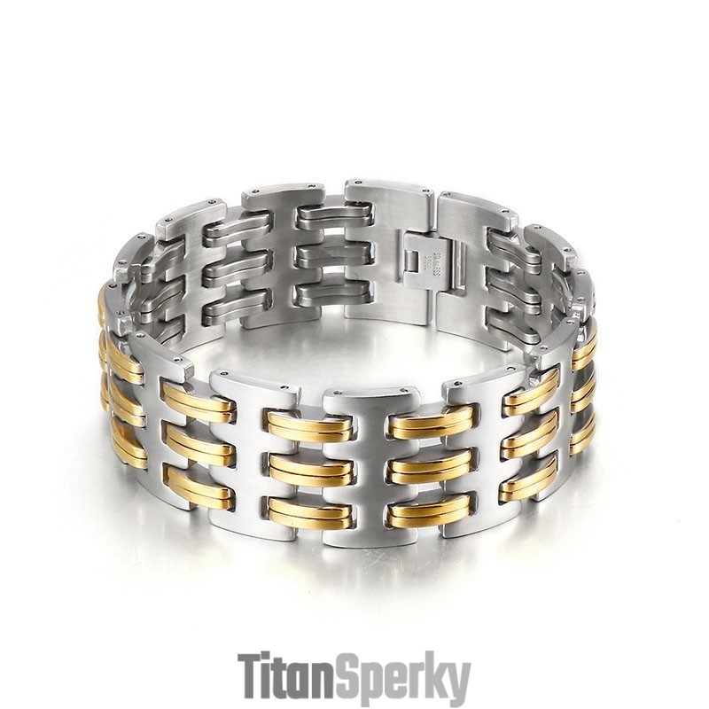 Módní Pánský Titanový Náramek Se Zlatým Propletením