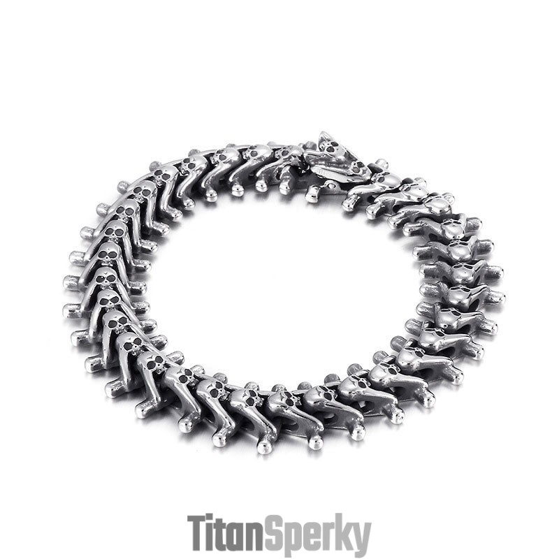 Pánský Titanový Náramek S Přehnanou Malou Lebkou