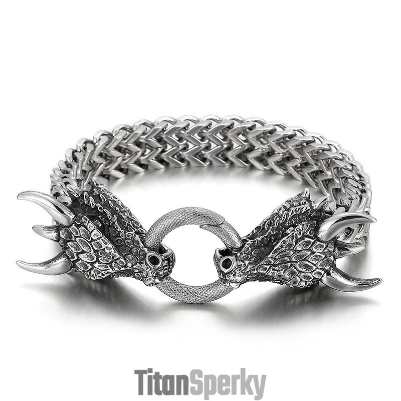 Oblíbený Pánský Titanový Náramek S Dvojitou Zvířecí Hlavou