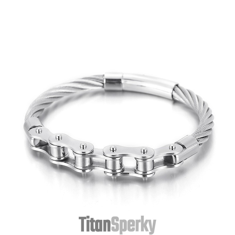 Elegantní Titanový Náramek Pro Muže A Ženy S Motorkářským Řetízkem Elegantní Titanový Náramek Pro Muže A Ženy S Motorkářským Řetízkem