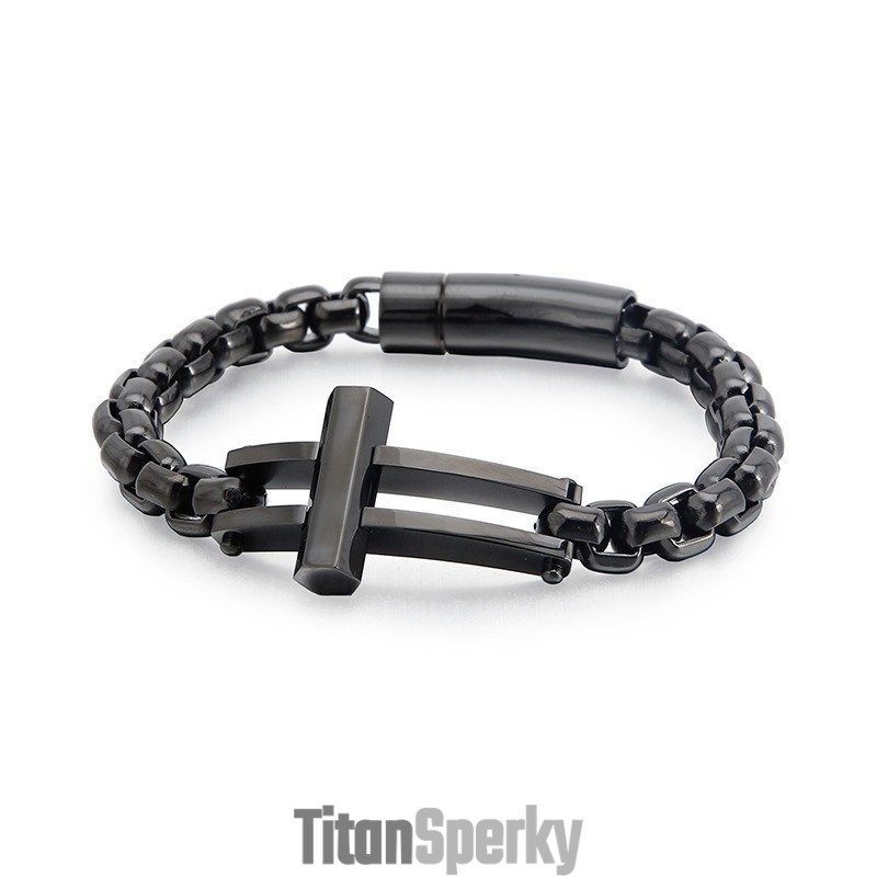 Náramek Crucifix Square S Černým Titanovým Řetízkem