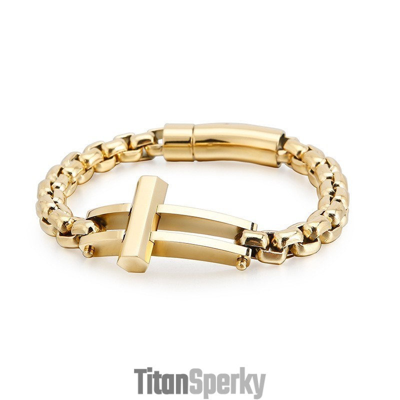 Pánský Titanový Řetízkový Náramek S Křížovým Čtvercovým Řetízkem