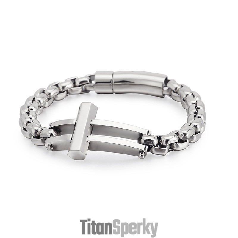 Pánský Titanový Řetízkový Náramek S Křížovým Čtvercovým Řetízkem