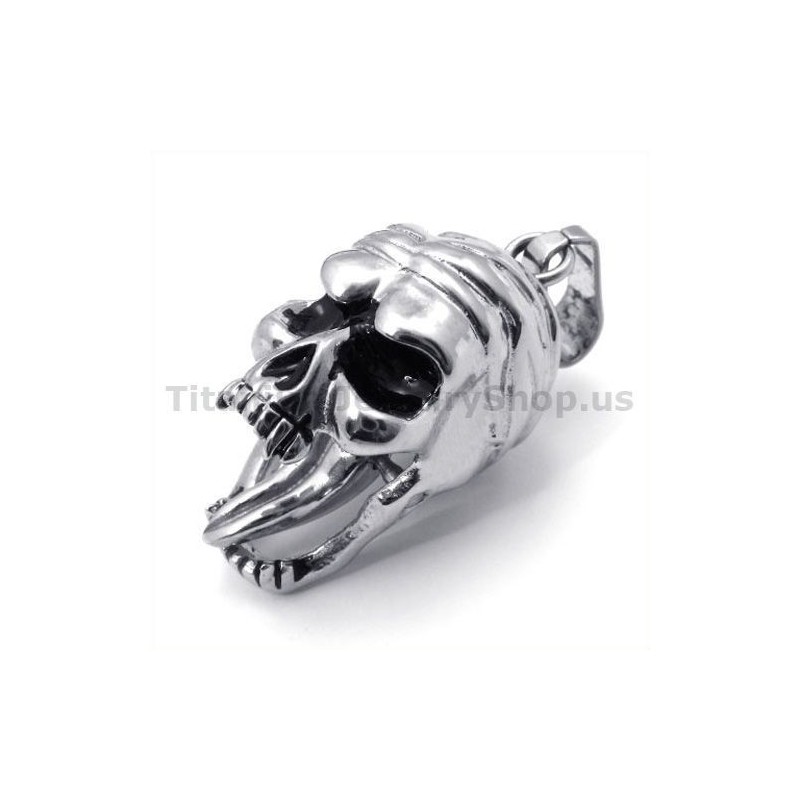 Titanový Přívěsek S Motivem Lebky A Pohyblivým Jazýčkem - Řetízek Zdarma