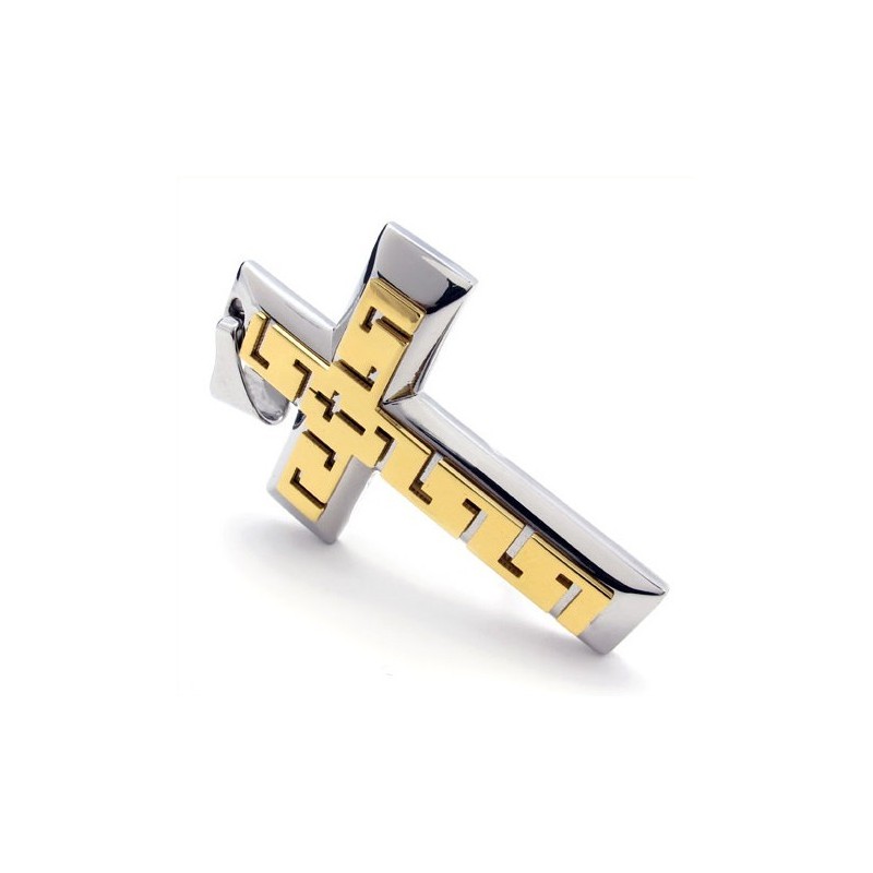 Titanový Přívěsek Zlatý Kříž - Řetízek Zdarma