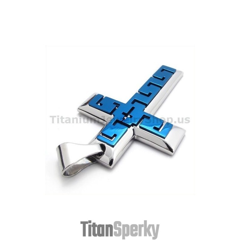 Přívěsek S Křížkem Z Titanu Modré Barvy - Řetízek Zdarma