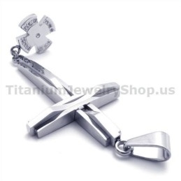 Stříbrný Kříž Z Titanu S Diamanty - Řetízek Zdarma