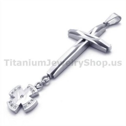 Stříbrný Kříž Z Titanu S Diamanty - Řetízek Zdarma