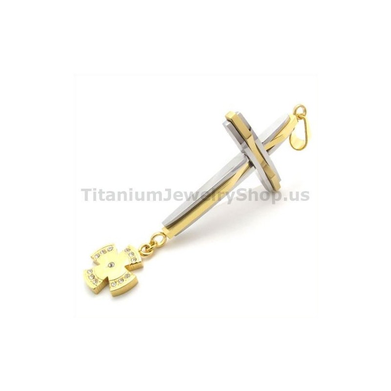 Zlatý Titanový Přívěsek S Křížem A Diamanty - Řetízek Zdarma