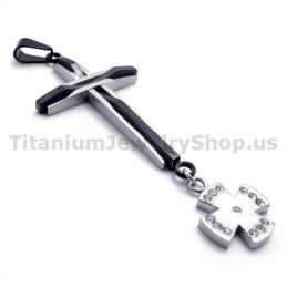 Titanový Přívěsek S Černým Křížem A Diamanty - Řetízek Zdarma