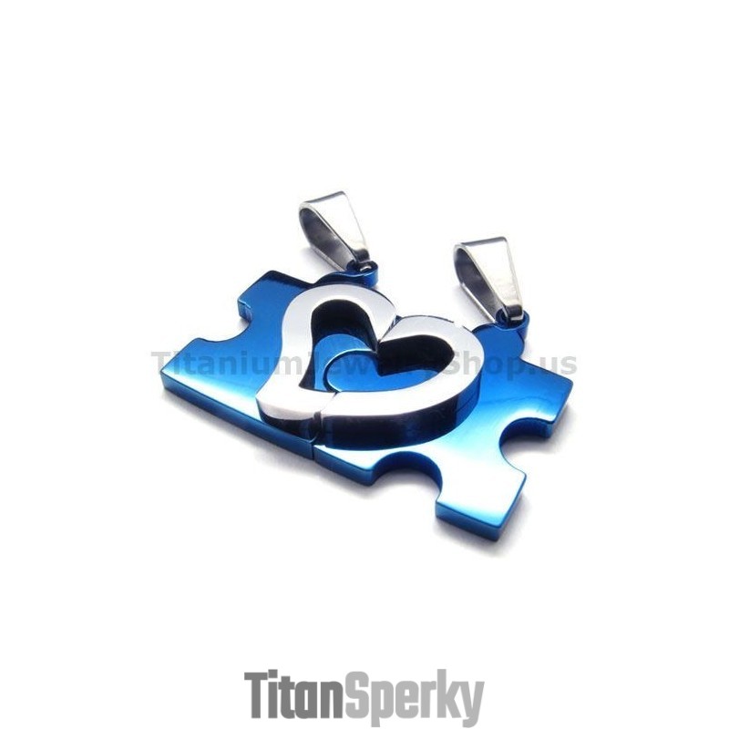 Přívěsky Pro Milovníky Z Titanu S Puzzle Sweetheart (Modré) - Řetízky Zdarma Přívěsky Pro Milovníky Z Titanu S Puzzle Sweetheart (Modré) - Řetízky Zdarma