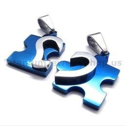 Přívěsky Pro Milovníky Z Titanu S Puzzle Sweetheart (Modré) - Řetízky Zdarma