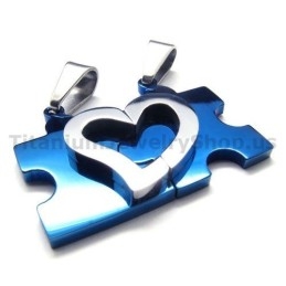 Přívěsky Pro Milovníky Z Titanu S Puzzle Sweetheart (Modré) - Řetízky Zdarma
