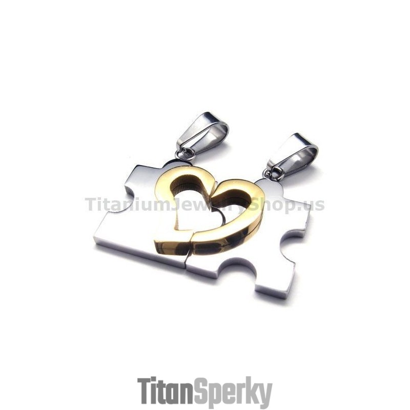 Přívěsky Pro Milovníky Z Titanu S Puzzle Sweetheart (v kovově šedé barvě) - Řetízky Zdarma