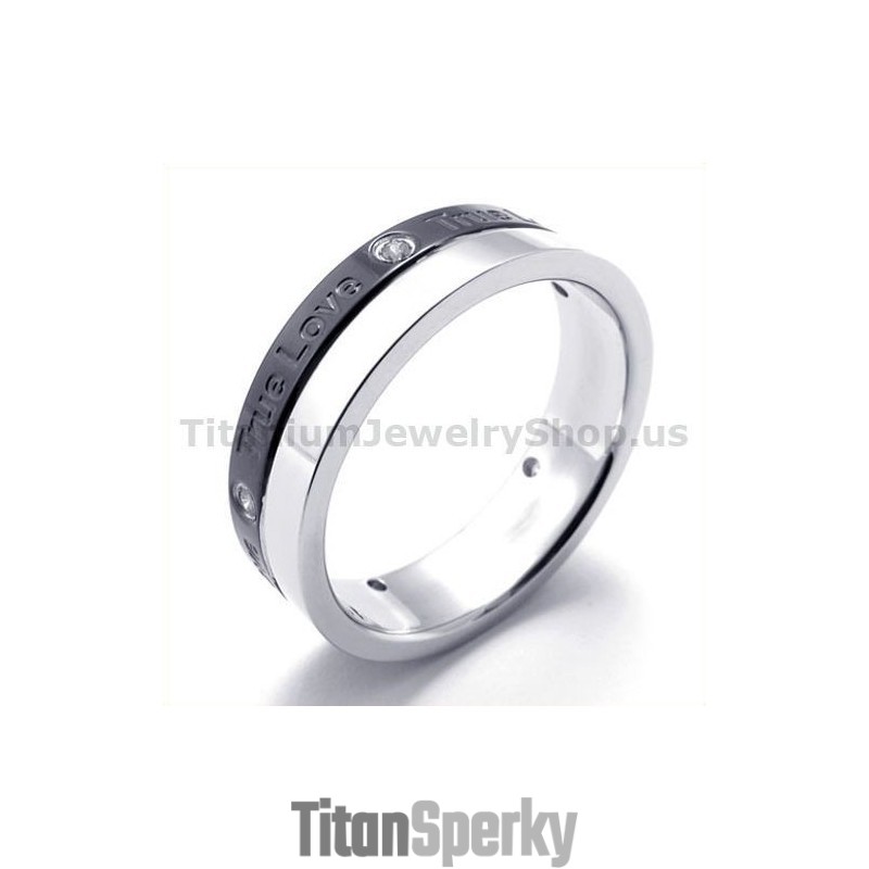 Černý Titanový Prsten S Diamantem True Love Černý Titanový Prsten S Diamantem True Love