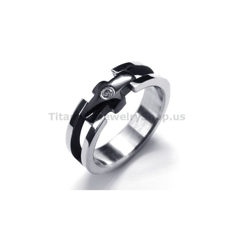 Titanový Prsten S Křížem A Diamantem