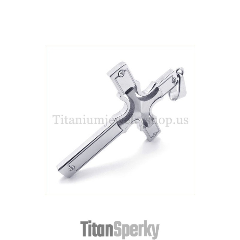 Módní Stříbrný Malý Kříž S Diamantem A Titanovým Přívěskem Módní Stříbrný Malý Kříž S Diamantem A Titanovým Přívěskem