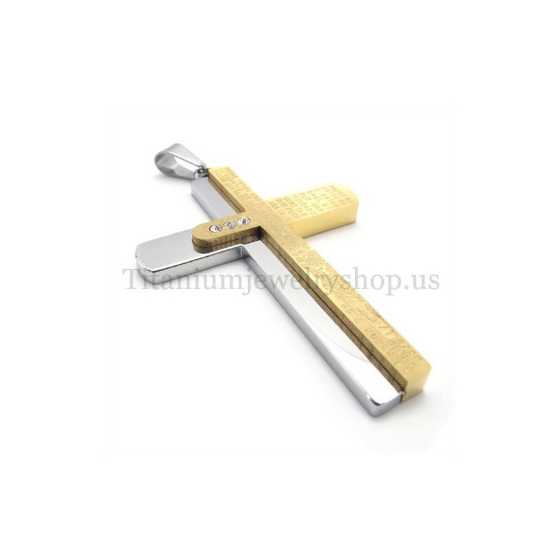 Dvouvrstvý Vyřezávaný Biblický Zlatý Titanový Přívěsek S Křížem