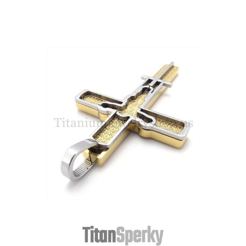 Zlatý Přívěsek S Vyřezávaným Ježíšovým Vzorem A Titanovým Křížem