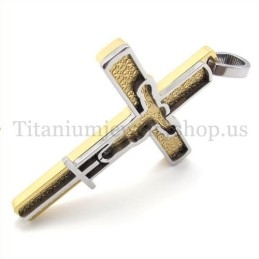 Zlatý Přívěsek S Vyřezávaným Ježíšovým Vzorem A Titanovým Křížem