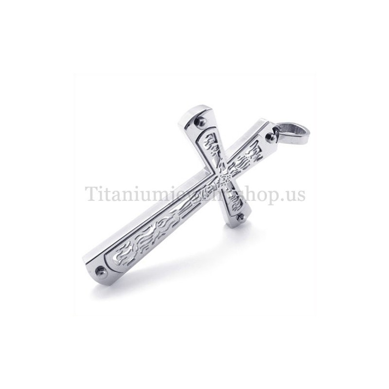 Módní Titanový Přívěsek S Vloženým Dutým Křížem