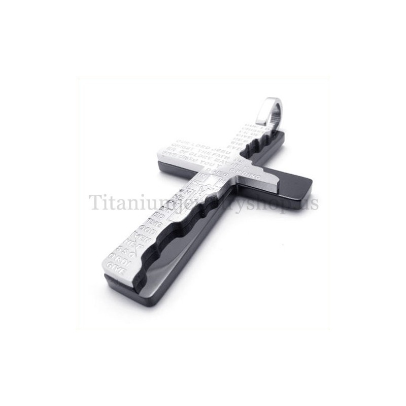 Černý Biblický Dvouvrstvý Módní Titanový Přívěsek S Křížem