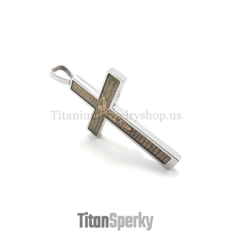 Zlatý Vyřezávaný Titanový Přívěsek S Křížkem, Vzorem Ježíše A Bible