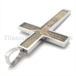 Zlatý Vyřezávaný Titanový Přívěsek S Křížkem, Vzorem Ježíše A Bible