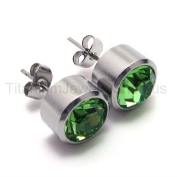Stříbrné Náušnice Tank S Titanem A Zelenými Diamanty