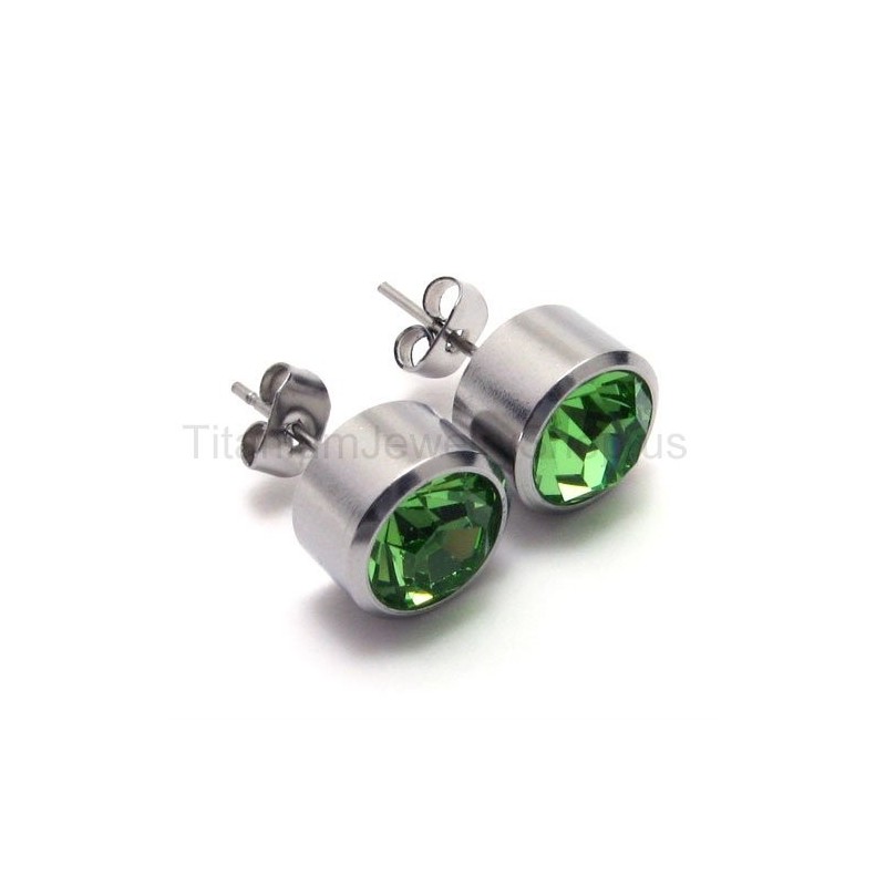 Stříbrné Náušnice Tank S Titanem A Zelenými Diamanty Stříbrné Náušnice Tank S Titanem A Zelenými Diamanty