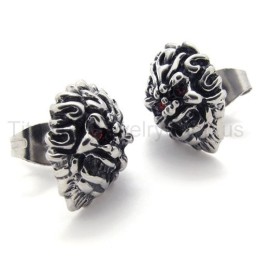 Náušnice S Retro Titanovým Motivem Lva S Červenýma Očima