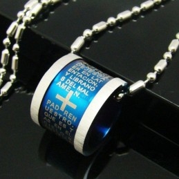 Náhrdelník S Přívěskem Z Čistého Titanu S Modrým Křížem A Biblickým Válečkem