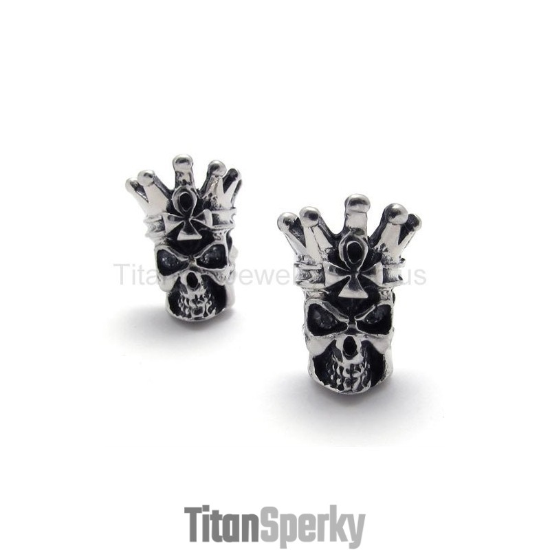 Titanové Náušnice S Lebkou A Bílými Očima