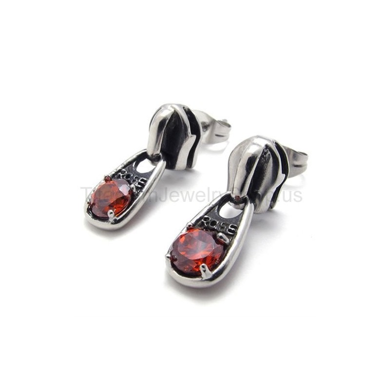Náušnice Z Titanu S Červeným Diamantem V Retro Stylu