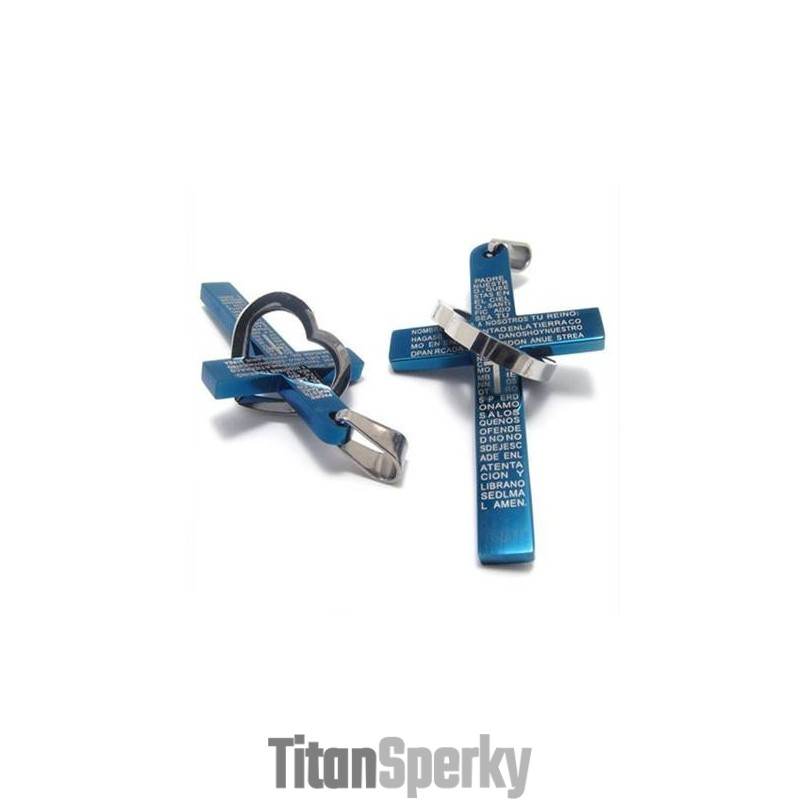 Přívěsek Cool Man Heart Cross Bible Titanium Steel (Nový) Modrá Barva Přívěsek Cool Man Heart Cross Bible Titanium Steel (Nový) Modrá Barva
