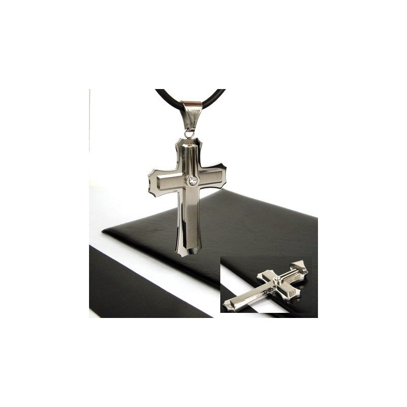 Pánský Dvouvrstvý Kříž S Drahokamem - Přívěsek Z Čistého Titanu