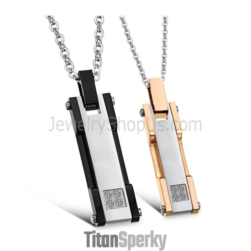 Titanové Růžovo-Zlaté A Černé Obdélníkové Přívěsky Pro Milovníky S Kamínky A Řetízky Zdarma C362
