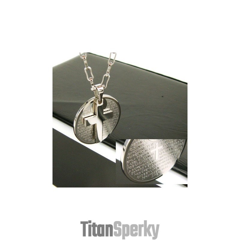 Pánský 2Vrstvý Kříž Bible Titanový Ocelový Přívěsek Náhrdelník Dárek