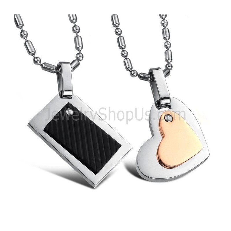 Titanově Černé Obdélníkové A Růžovo-Zlaté Přívěsky Pro Milovníky S Řetízky Zdarma C601