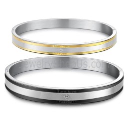 Tatanium Černo-ve žluté barvě Náramky Pro Páry "True Love Forever" S Kamínky C875