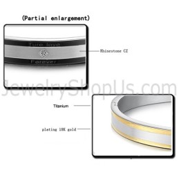 Tatanium Černo-ve žluté barvě Náramky Pro Páry "True Love Forever" S Kamínky C875