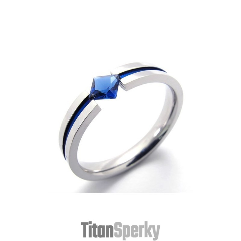 Titanový Prsten S Modrým Diamantem