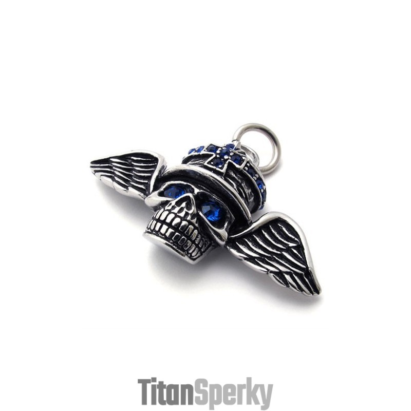 Titanový Přívěsek S Modrým Diamantem A Lebkou Titanový Přívěsek S Modrým Diamantem A Lebkou