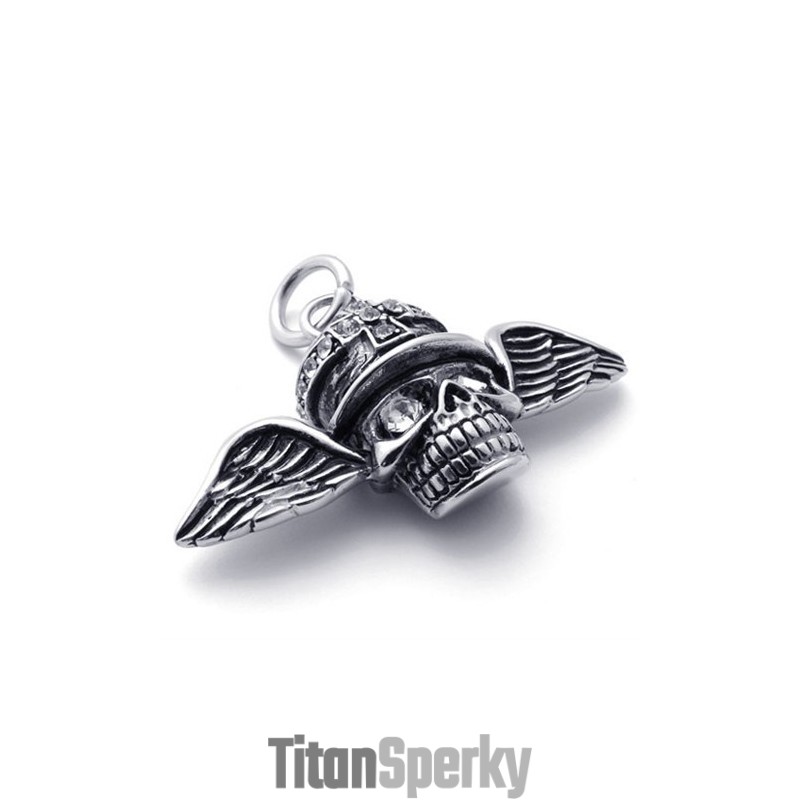 Titanový Přívěsek S Diamantem A Lebkou S Křídly Titanový Přívěsek S Diamantem A Lebkou S Křídly