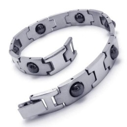 Pánský Chlapecký v kovově šedé barvě-Černý Magnetický Náramek Z Čistého Titanu