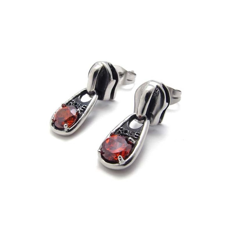 Titanové Náušnice S Červeným Diamantem Titanové Náušnice S Červeným Diamantem
