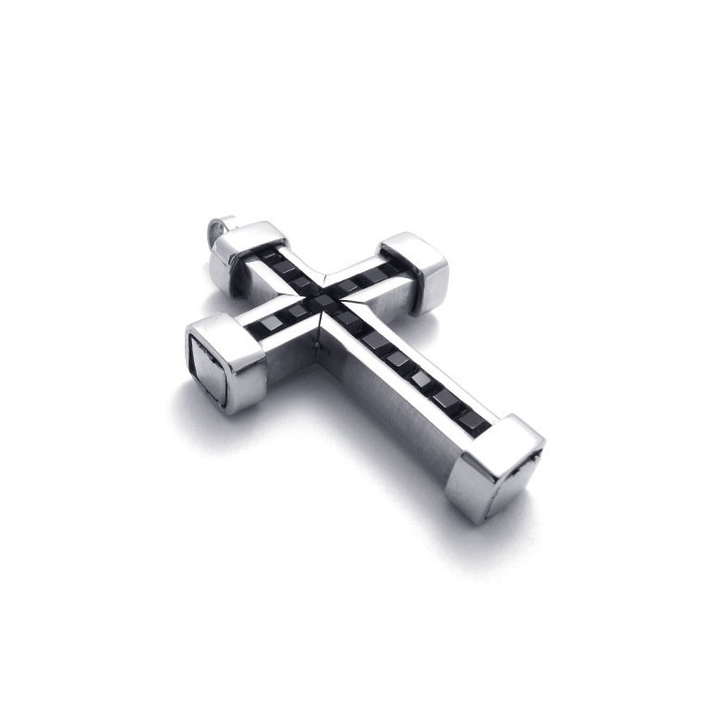 Titanový Přívěsek S Křížem A Černými Zirkony