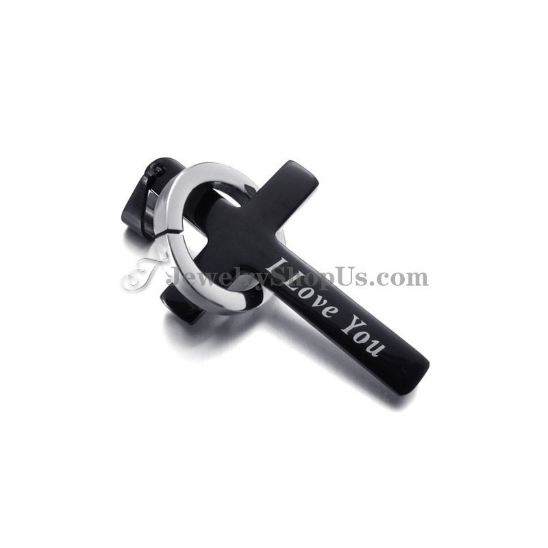 Černý Titanový Přívěsek S Křížem A Kruhem