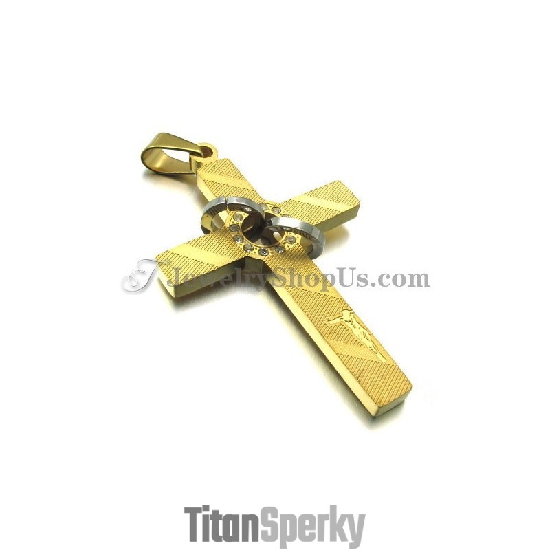 Zlatý Titanový Přívěsek S Křížkem A Kruhovými Kamínky