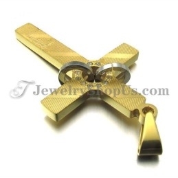 Zlatý Titanový Přívěsek S Křížkem A Kruhovými Kamínky